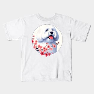 Coton de Tulear Enjoying Spring Cherry Blossoms Kids T-Shirt